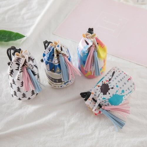 30PCS / LOT Girl Coin Bag Cute Printing Women Drawstring Coin Purse Mini Chain Bag PU Headphone Storage Bag Wholesale