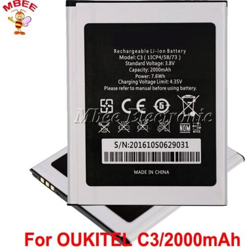For Oukitel C3 Battery High Quality 2000mAh Batterie Bateria Accumulator