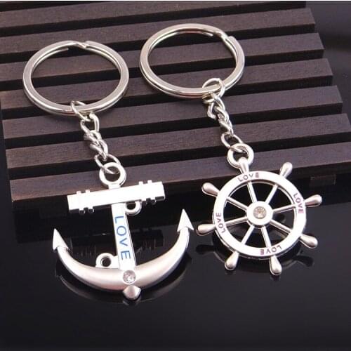 FREE SHIPPING by FEDEX 100pairs/lot New Zinc Alloy Anchor And Rudder Keychains Metal Couple Keyrings For Lovers Valentine Gifts