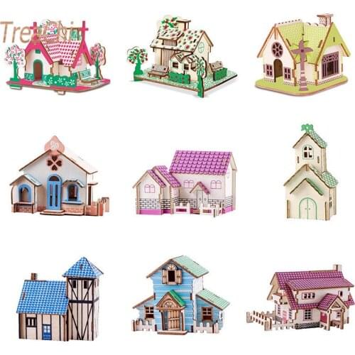 The Wooden Building 3D Laser Board Puzzle Childrens Early Education Toys Building Model Figurines Home Decoration