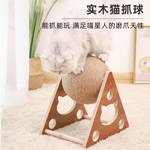 Wooden Cat Scratch Ball Cat Grind Claw Hand Wrapped Sisal Rope Cat Climb Frame Cat Scratch Column Scratch Cat Toys