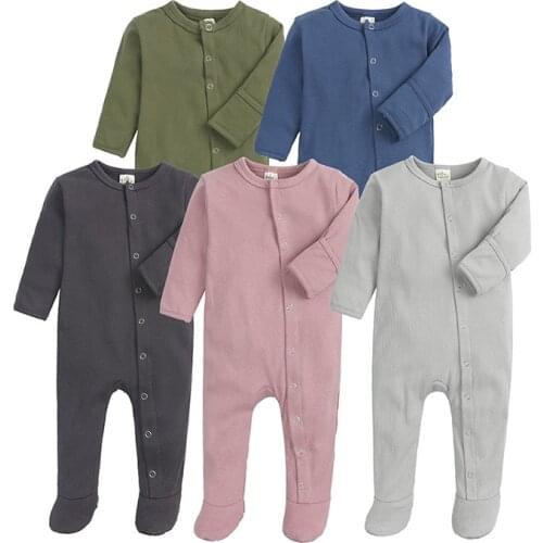 Baby Cotton Rompers For Girls Autumn And Spring Newborn Boys Jumpsuit 0-12m Pure Color Long Sleeve Clothes For Kids Pajamas 2020