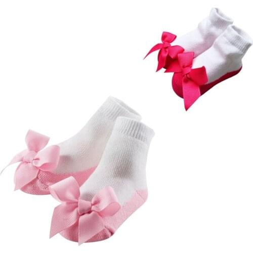 Baby Floor Socks Baby Girl Socks with Bows Princess Lace Sock White Cotton Toddler Birthday Gift meias Anti Slip Pink Cute 0-18M