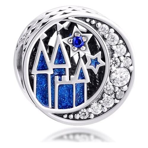 DIY Fits for Pandora Charms Bracelets Vintage Night Sky Beads with Blue Enamel 100% 925 Sterling-Silver-Jewelry Free Shipping