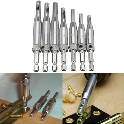 Doersupp 7Pcs 1/4'' Hex Wood Drill Bit HSS Self Centering Door Window Hinge Twist Hole Puncher Woodworking Guides Hardware Shank