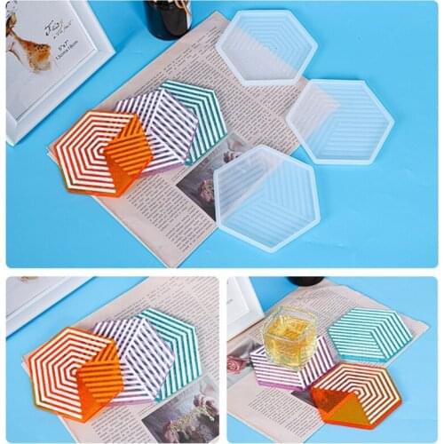 Geometric Stripes Coaster Epoxy Resin Mold Cup Mat Casting Silicone Mould DIY Crafts Home Decoration Making Tool U90F
