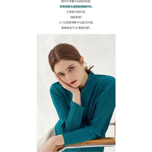 HOT SELLING Miyake fold stand neck cultivate ones morality show Fold zipper fashionable Lake blue coat IN STOCK