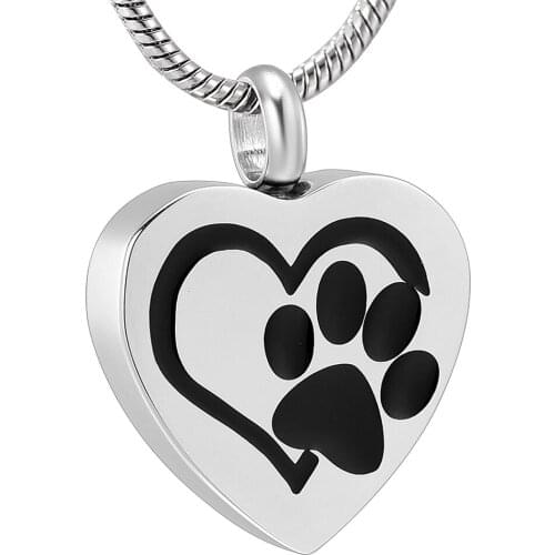 Paw Print in Heart Pet Memorial Jewelry Stainless Steel Cremation Urn Necklace Keepsake Pendant for Dog/Cat Ashes