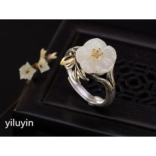 KJJEAXCMY boutique jewelryar S925 Sterling Silver gilded natural Hetian jade white jade set inlaid plum blossom high-end Joker l