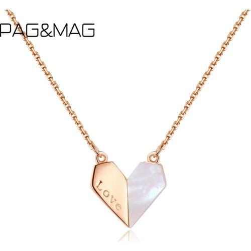 PAG&MAG 925 Sterling Silver Love Heart SeaShell Pendant Necklace For Women Female Necklace Statement Wedding Fashion Jeweley