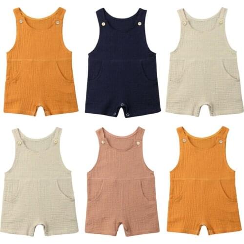 Newborn Baby Boy Girl Summer Solid Romper Infant Sleeveless Cotton Jumpsuit Playsuit 3-24M