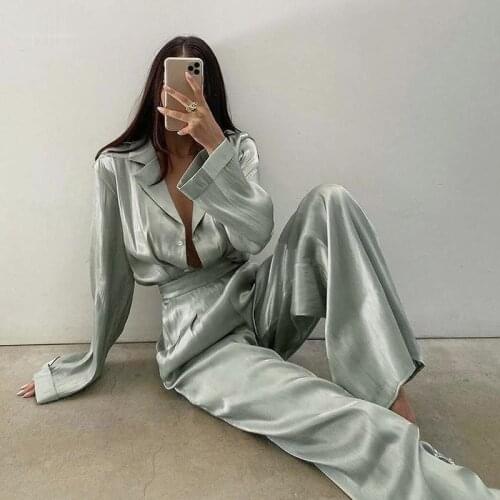 Green Vintage Korean Two Piece Sets Women Autumn Sets of Elegant Woman Long Sleeve Top and High Waist Pants 2 Piece Set Female