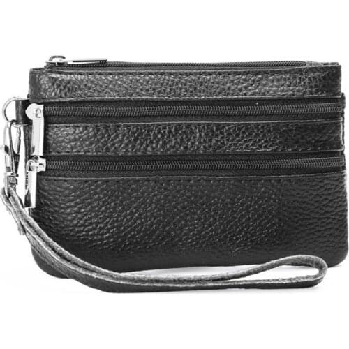 2019 Vintage Women Genuine Leather Coin Purse Small Mens Real Cow Wallet Credit Key Card Holder Wristlet Strap Bag