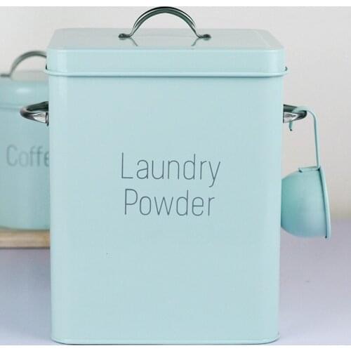 Beautiful Powder Coating Metal Zinc Laundry Powder Boxes Storage With Scoop