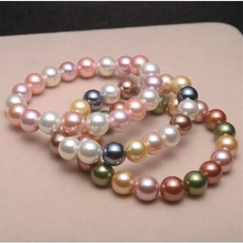 Beautiful Mixed Shell 8/10mm Natural Shell Round Beads Bracelet Pearl Bracelet Healing Beads Stretch Charm Yoga Women Jewelry