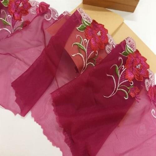Somelace 2yds/lot 25cm wide red gauze red cotton floral Embroidery DIY lace trim for garments and wedding decoration181116