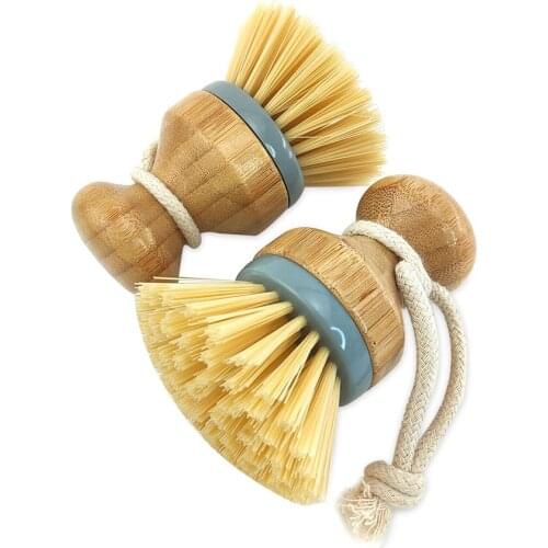 Kitchen Cleaning Brush Natural Sisal Hemp Plant Fibers Wooden Long Handle Pot Non-stick Skillet Coir Compostable Bottle Brushes