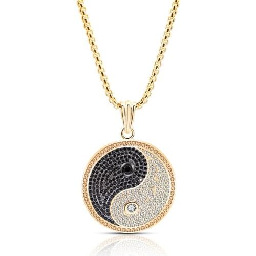 Hip Hop Micro Paved AAA Cubic Zirconia Bling Iced Out Yin Yang Tai Chi Pendants Necklaces for Men rapper Jewelry Gold Color
