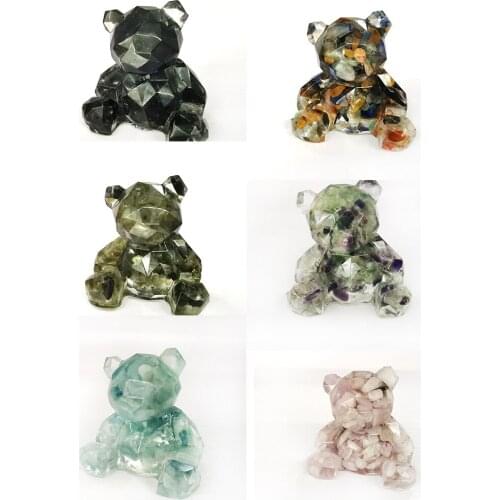 Quartz Crystal Resin Bear Fluorite Gravels Cute Bear Figurine Lovely Childrens Gifts Healing Crystal Stone Home Decoration