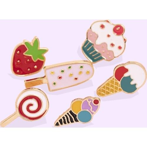 Ice Cream Strawberry Fruit Cake Lollipop Enamel Pin Brooch Bag Clothes Lapel Pin Sasha Away Badge Cartoon Jewelry Gift For Kids