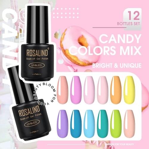 ROSALIND Nail Gel Polish Set For Manicure UV Colors Gel Varnish Semi Permanent Hybrid Nail Art Gel Polish Set & Kits 12PCS/LOT