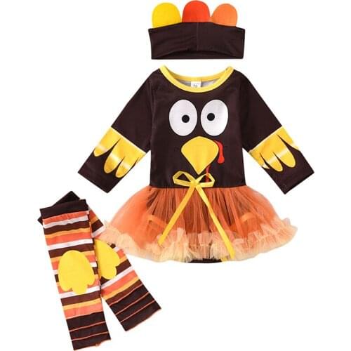 Baby Girls Thanksgiving Dress Outfits Cute Turkey Cosplay Romper Tutu Fancy Party Costume Toddler Infant Jumpsuit Skirt Dresses