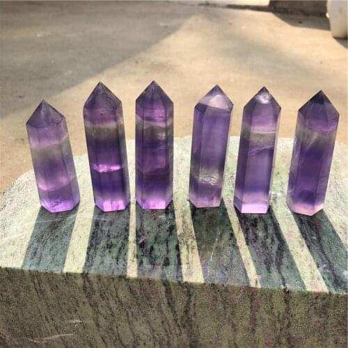 Natural Crystal Colorful Striped Blue Fluorite Quartz Crystal Stone Purple fluorite Point Healing Hexagonal Wand Treatment Stone