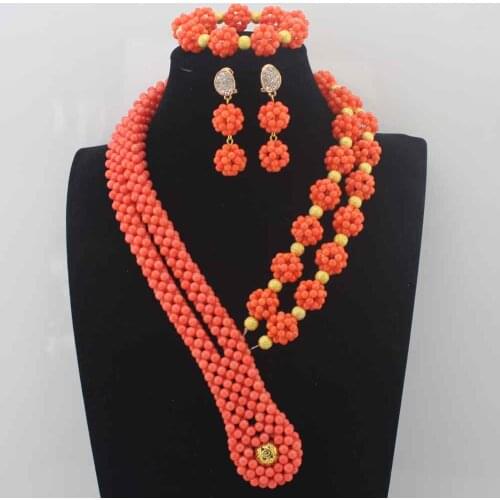 2017 New Genuine Coral Beads Necklace Jewelry Nigerian Wedding African Coral Beads Jewelry Set Orange Coral Beads Designs W13940
