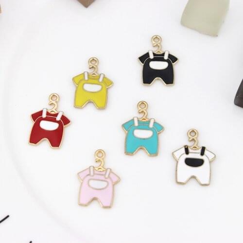 BULK! 20 Enameled Baby Overalls/onesie Charm or Pendants for Jewelry Making DIY Finding Goldtone Baby Clothes Charms 22*15mm IK3