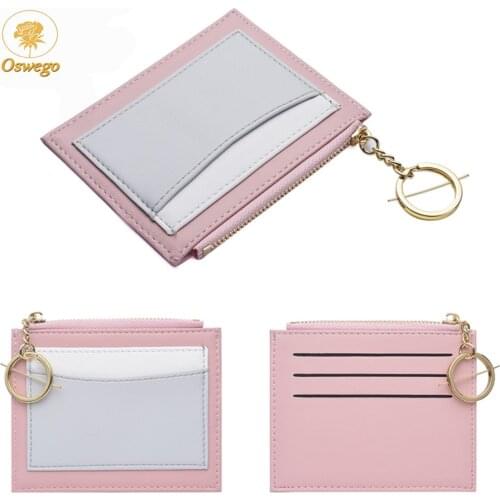 Oswego ID Card Holder Cute Women Pu Zipper Ultra-thin Portable Credit Card Holder Wallet Small Mini Coin Purse Gift For Girls