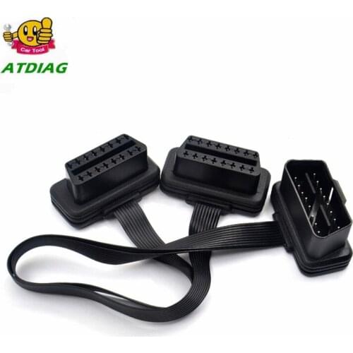 Flat+Thin 16Pin OBD 2 Extender OBD2 16 Pin ELM327 Male To Dual Female Y Splitter Elbow OBDII Extension Connector Cable