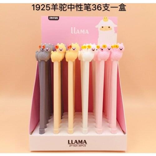 36pcs/pack 0.5mm Black Ink Cute Cartoon Alpaca Creative Style Gel Pen Unisex Rollerball Pen Sign Pen Girls Stationery