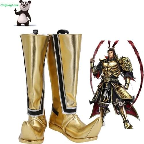 Shin Sangokumusou Dynasty Warriors 8 Lv Bu Gold Shoes Cosplay Long Boots Leather Custom Made For Halloween Christmas