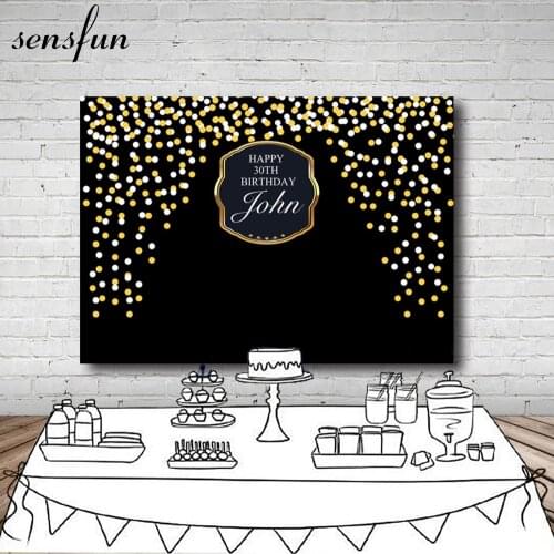 Sensfun Birthday Invitation Celebration Party Photography Backdrops Dreamlike Polka Dots Black Backgrounds For Photo Studio