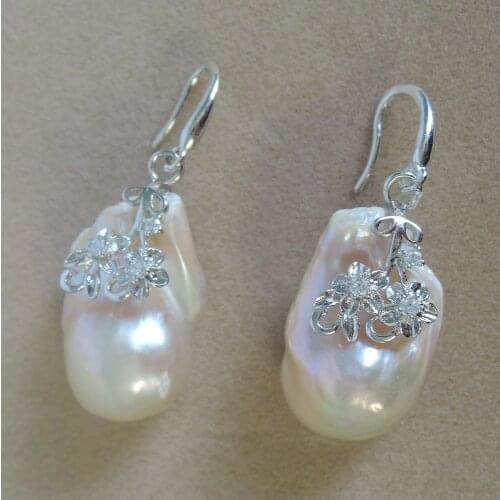 100% nature freshwater pearl earring with 925 silver hook -- AA baroque Pearl,15-25 mm big baroque pearl earring
