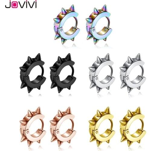 JOVIVI Stainless Steel Huggie Loop Earrings 20G Round Hoop Spike Earring Fashion Punk Ear Piercing Jewellery Men Women Ears Ring
