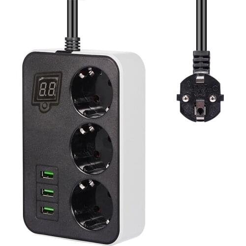 Network Filter 2500W 10A 2 Round Pin EU Plug 1.8M Extension Cord 24 Hours Tming Socket 3 USB Charger Desktop Charging Socket