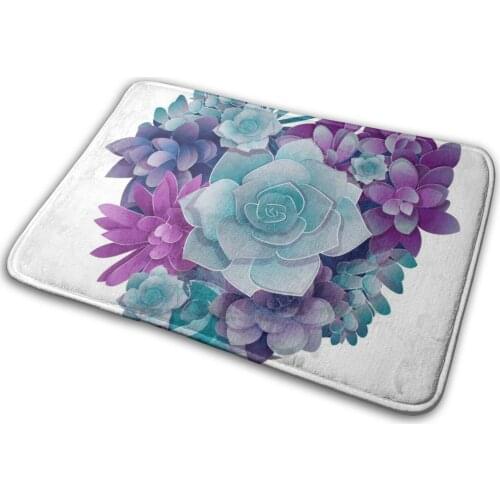 Succulent Love Ii Mat Rug Carpet Anti-Slip Bedroom Entrance Door Mat Colors Blue Purple Creative Digitalart Graphicdesign