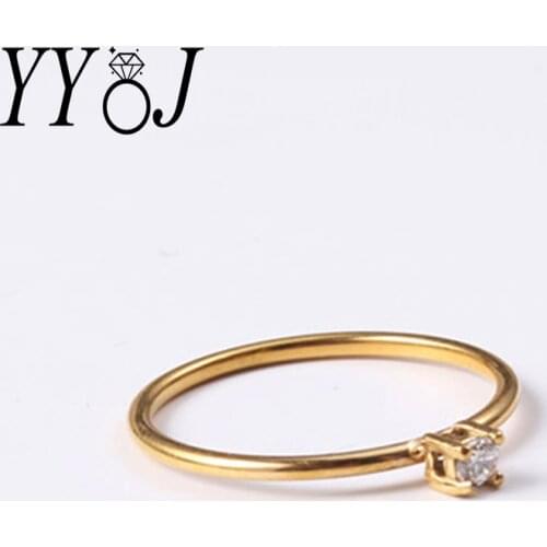 Cubic Zirconia super thin gold engagement ring for women stainless steel minimalist elegant pinky ring fashion