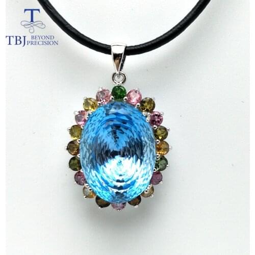 TBJ ,925 sterling silver pendant natural sky blue topaz Birds nest cut big pendant match leather cord for women daily wear