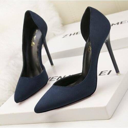 10CM PUMPS Womens shoes Fashion simple stiletto high heel suede thin shallow mouth pointed side sexy hollow shoes