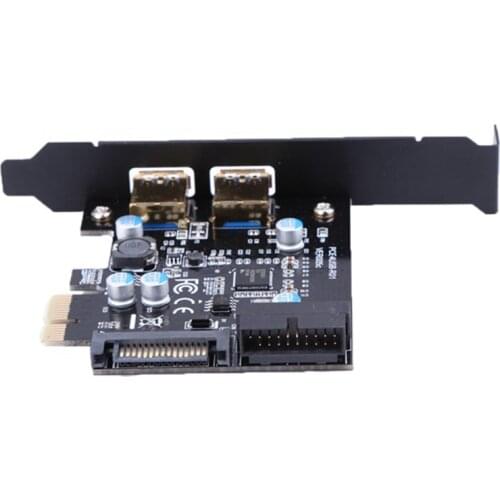 USB 3.0 to PCI-E 2 Port PCI Express Expansion Card 19-Pin Power Connector Super Speed for Desktops PC