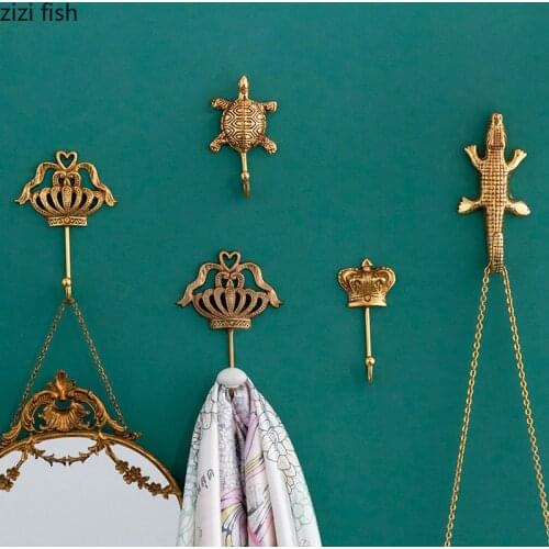 Vintage Key Decoration Hook Animal Brass Hook Doorway Wall Sticky Hooks Wall Hanging Storage Rack Hanger Decoration Accessories