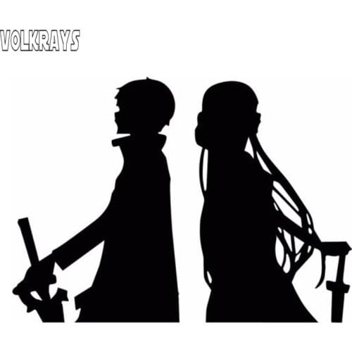 Volkrays Creative Car Sticker Sword Art Online(Sao) Kirito Asuna Accessories Reflective Waterproof Black/Silver,9cm*13cm
