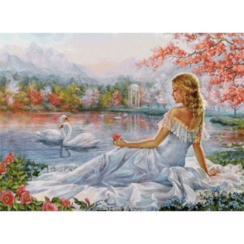 Needleworks Swan Girl Scenery Diy Diamond Painting Full Square Crystal Mosaic Diamond Embroidery Home Decor Hobbies and Crafts