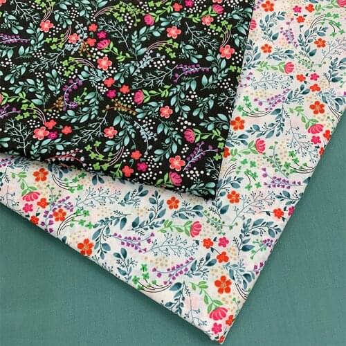 145x50cm Black White Floral High-Grade Cotton Poplin Sewing Fabric, Making Summer Clothing Handmade Clothing Cloth