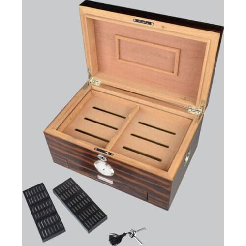 High-quality Wood Pattern Cedar Lined Piano Finish CigarHumidor with Humidifier & Hygrometer