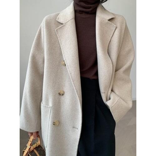 High-end mid-length double-breasted elegant suit double-sided cashmere coat woolen coat female 21 new