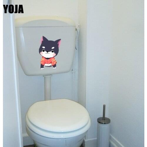 YOJA 14.5*22.6CM Funny Cartoon Dog Toilet Sticker Wall Decal BedRoom Home Decor T3-0503