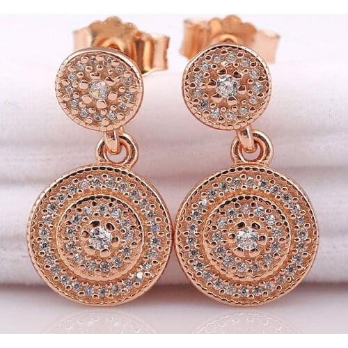 Original Rose Radiant Elegance Hang Earring With Crystal For Women 925 Sterling Silver Earring Wedding Gift Pandora Jewelry